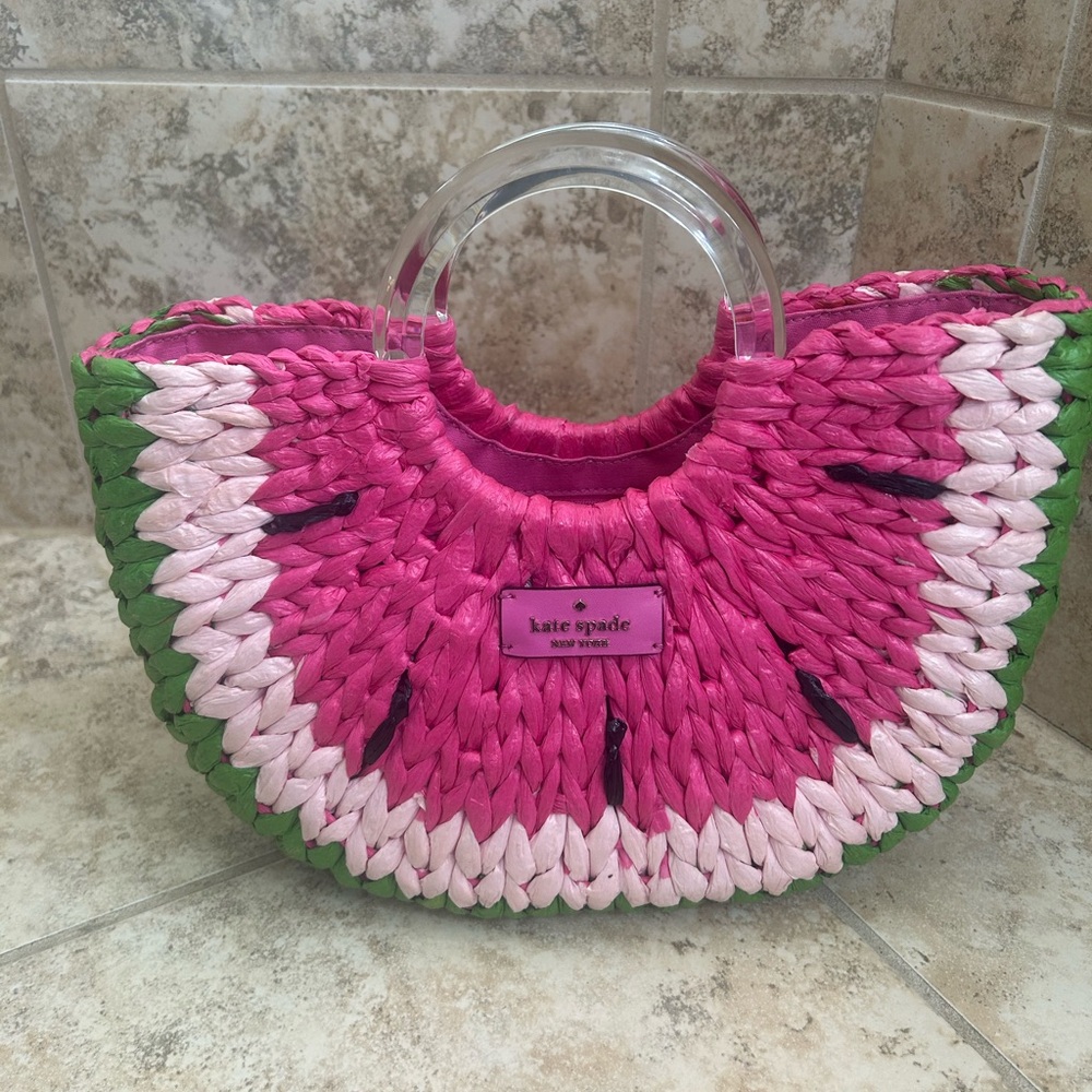 RARE KATE SPADE NEW YORK WATERMELON PICNIC PERFECT WOVEN SMALL TOTE HANDBAG